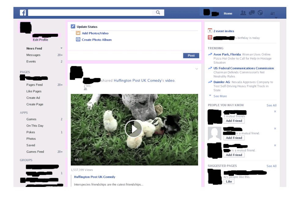 Facebook interface