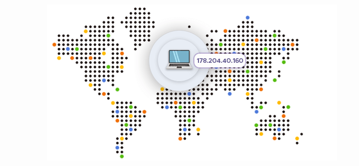 A web device's IP address on a world map