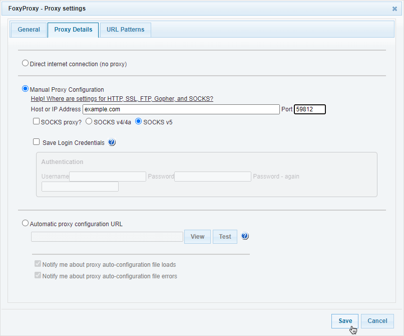 FoxyProxy details menu