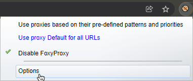 FoxyProxy Chrome extension menu