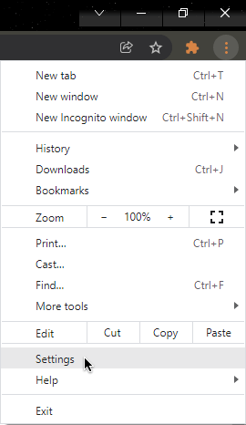 Chrome menu toolbar