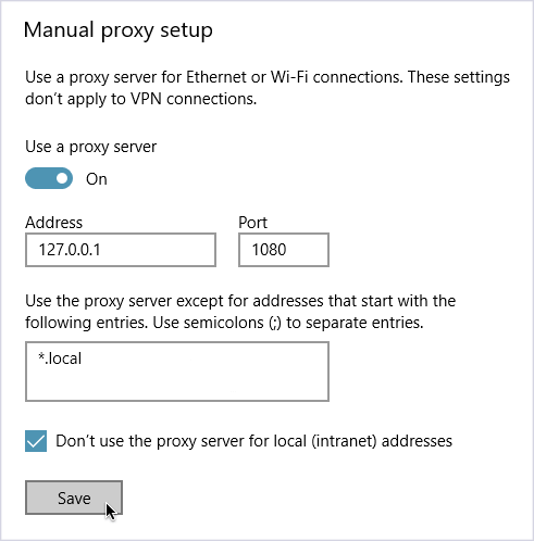 Windows proxy settings