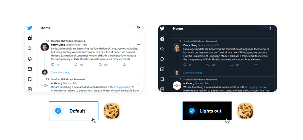 Cookies determine whether the user wants a white or dark theme