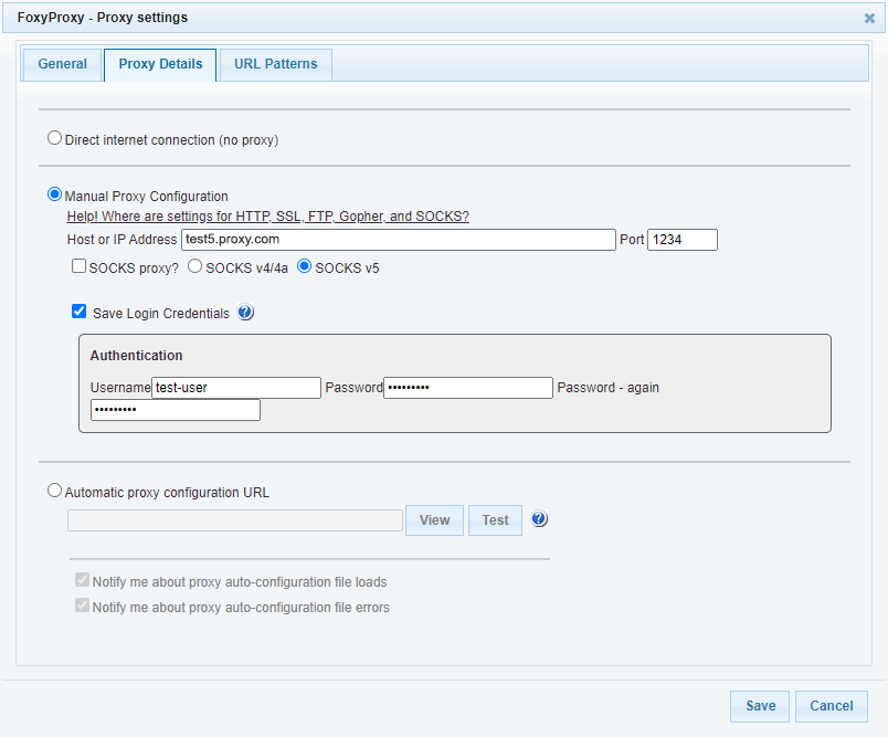 Adding a new proxy configuration in FoxyProxy on Chrome