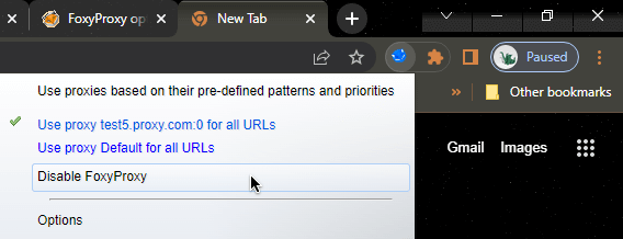 Disabling a proxy via FoxyProxy on Chrome