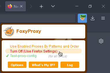 Disabling the proxy via FoxyProxy on Firefox