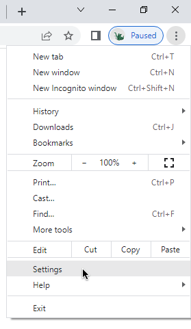 Google Chrome browser menu