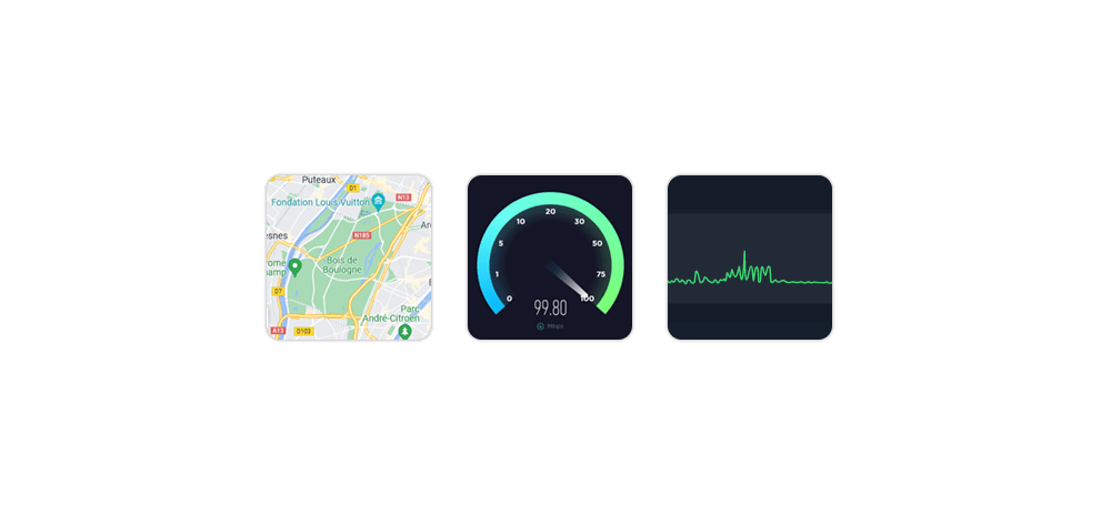 Location, speed, and performance icons