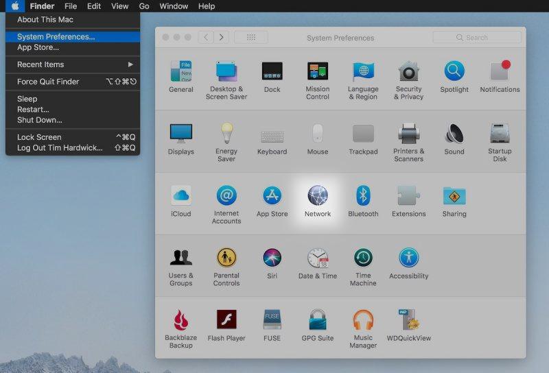 macOS network settings in system preferences