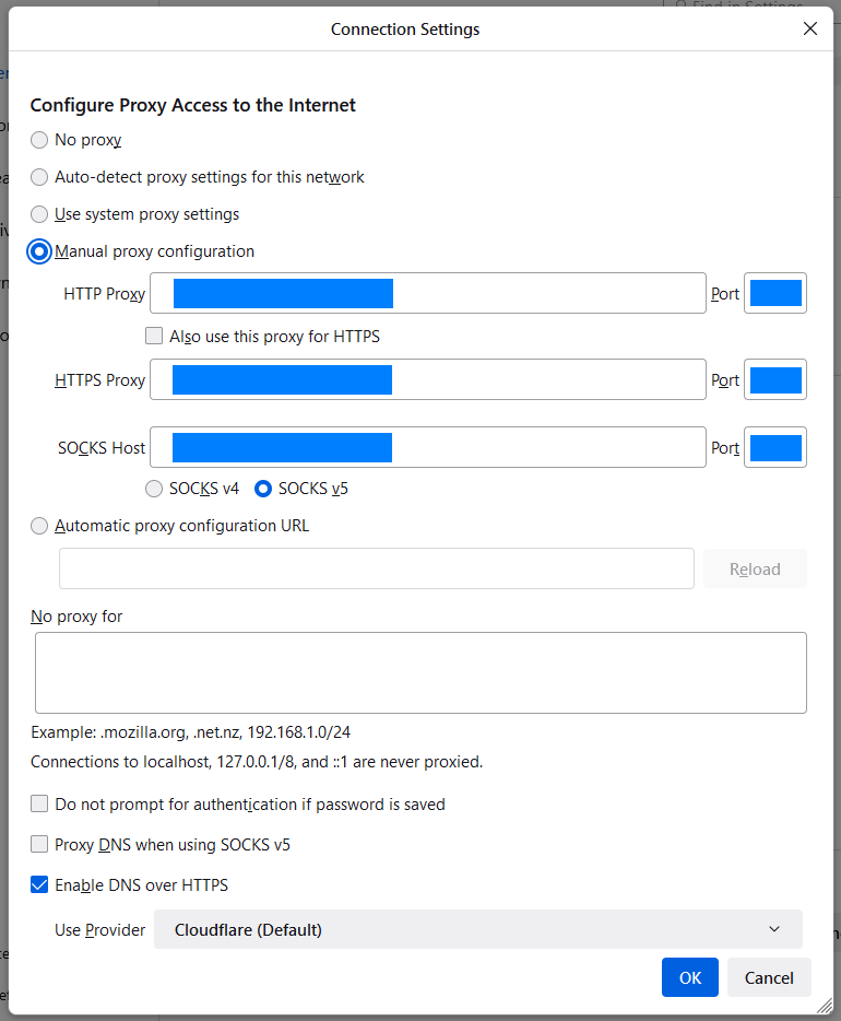 Proxy settings in Mozilla Firefox