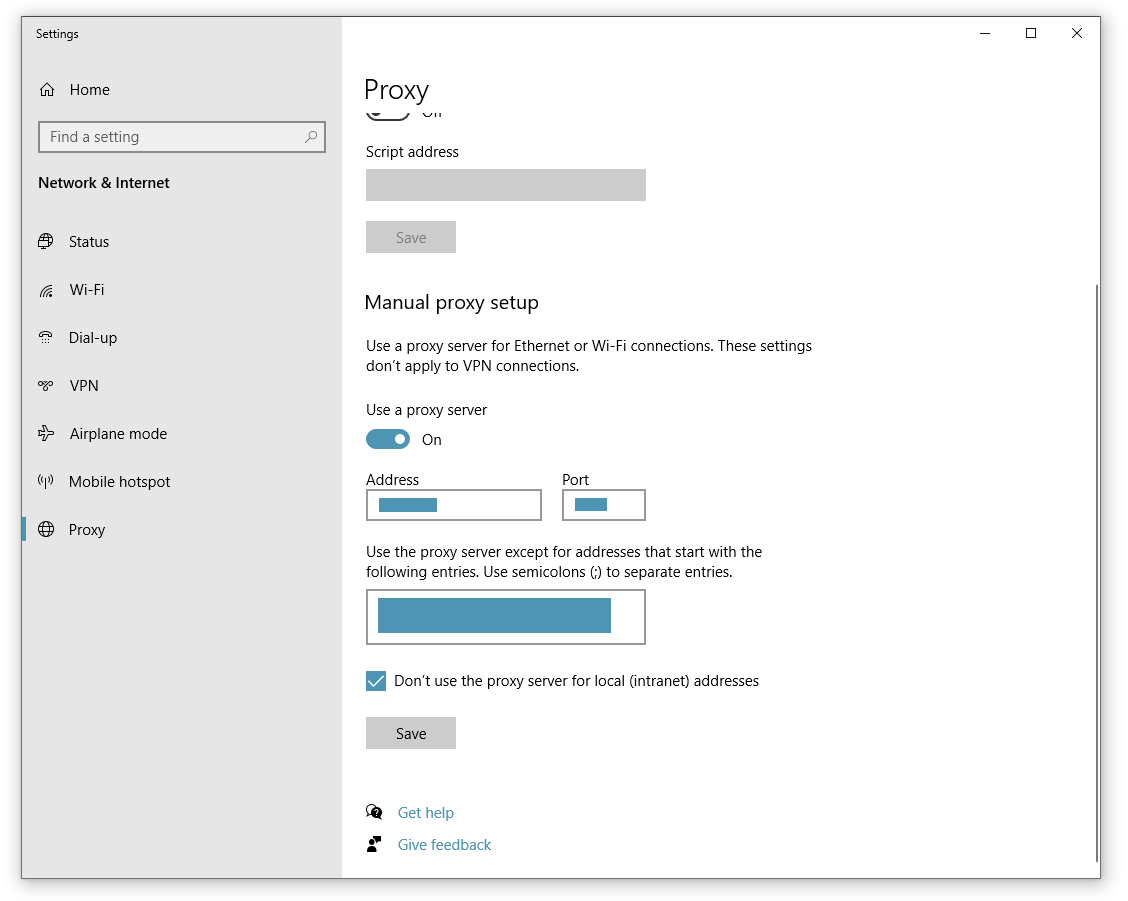 Proxy settings in Windows