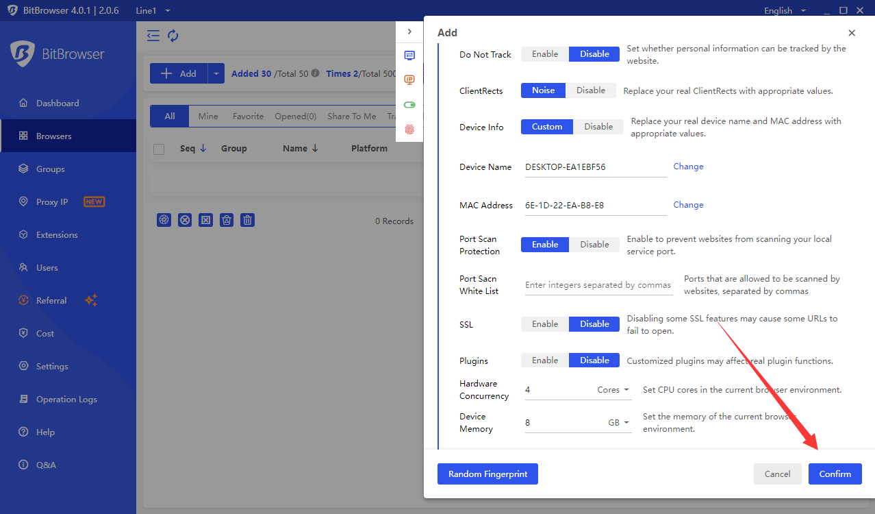 Modifying additional parameters