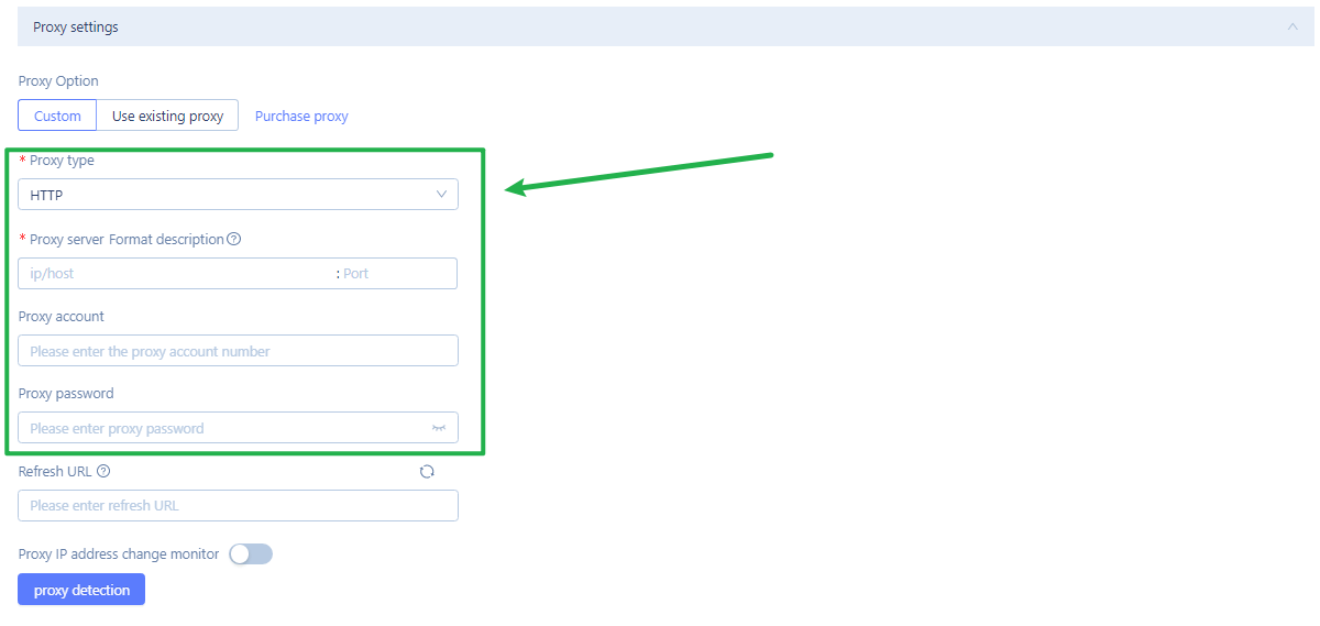 MoreLogin proxy settings window