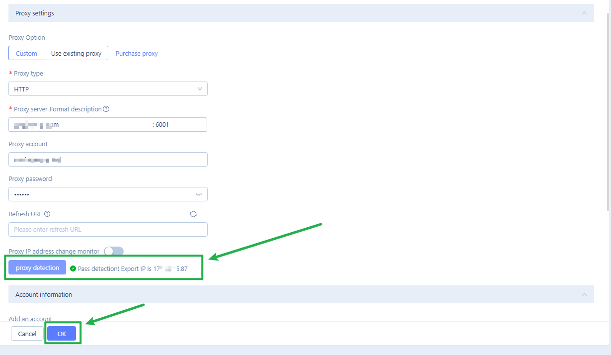 MoreLogin proxy detection button