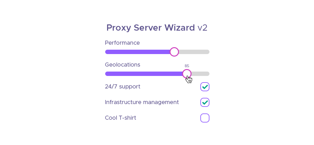 Mockup interface of a proxy server wizard app