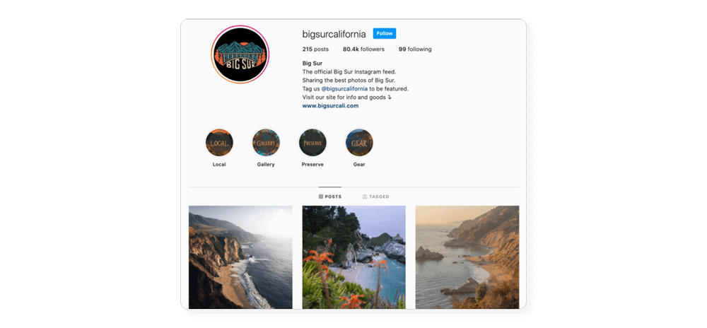 Instagram profile of bigsurcalifornia