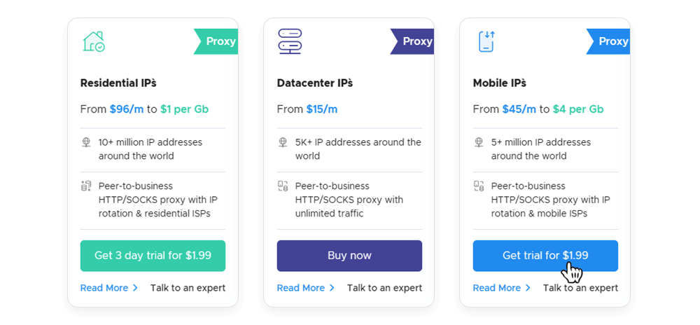 Different proxy product pages