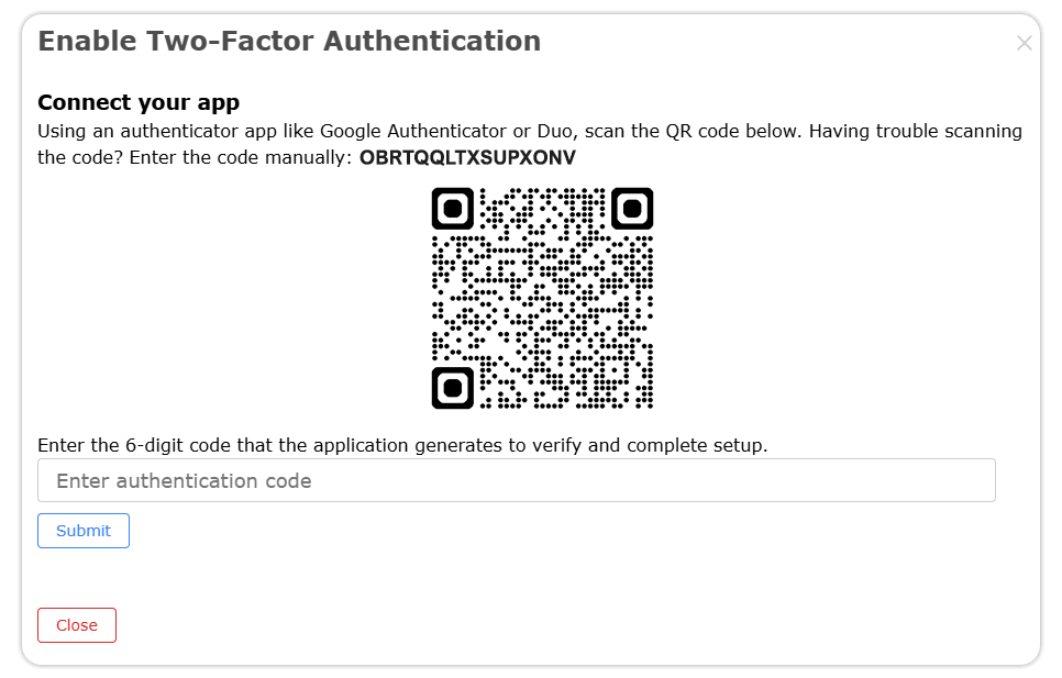 QR code for verifying a 2FA tool