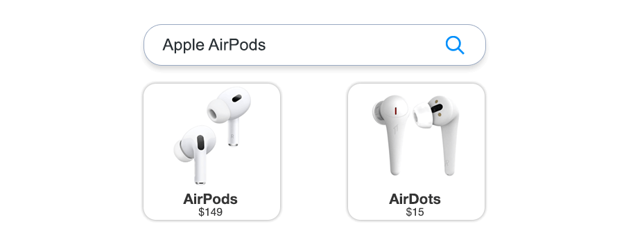 Apple AirPods and a knock-off product