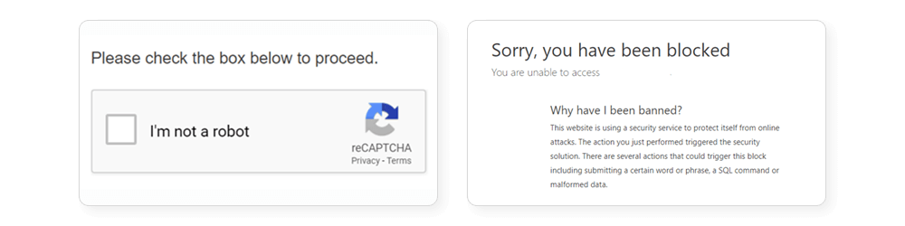 reCAPTCHA and Cloudflare error messages