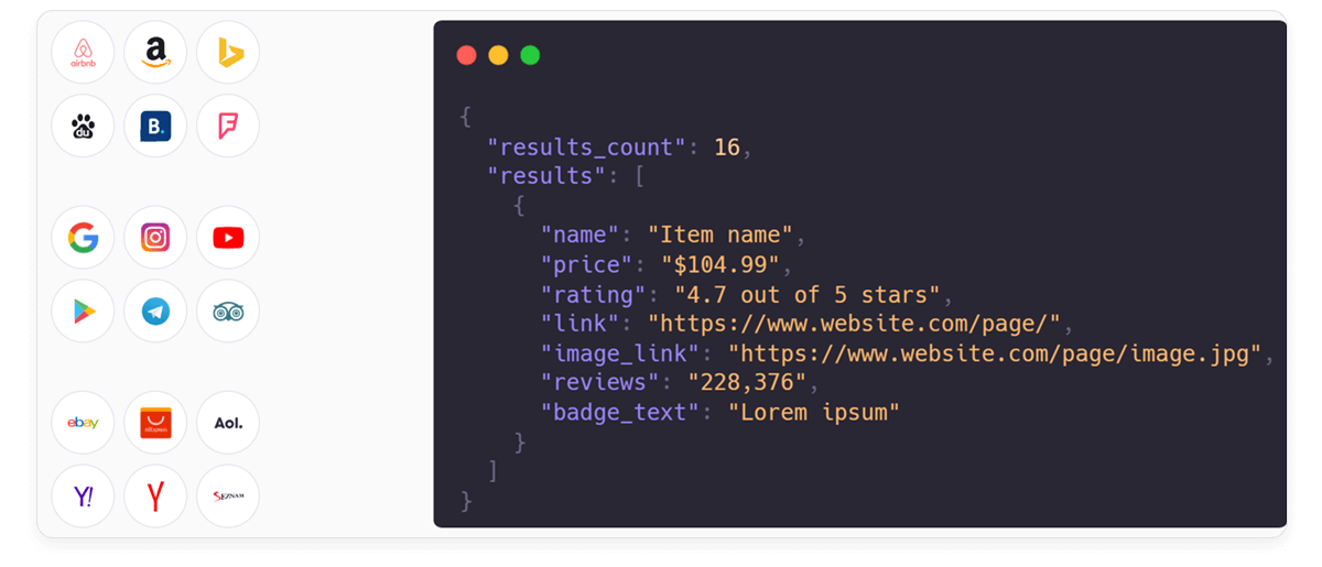 Various data platforms aggregated in an API response