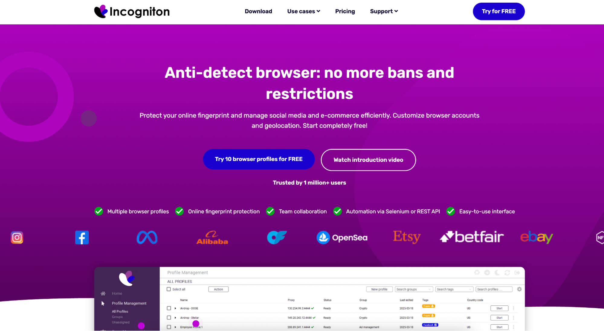 Home page of Incogniton browser