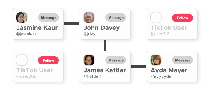 Multiple TikTok accounts connected with each other