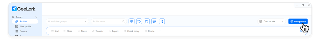 GeeLark profile creation interface