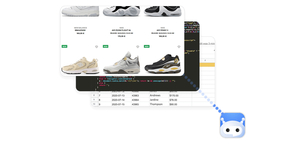 Layers of spreadsheets and code that comprise a shopping bot