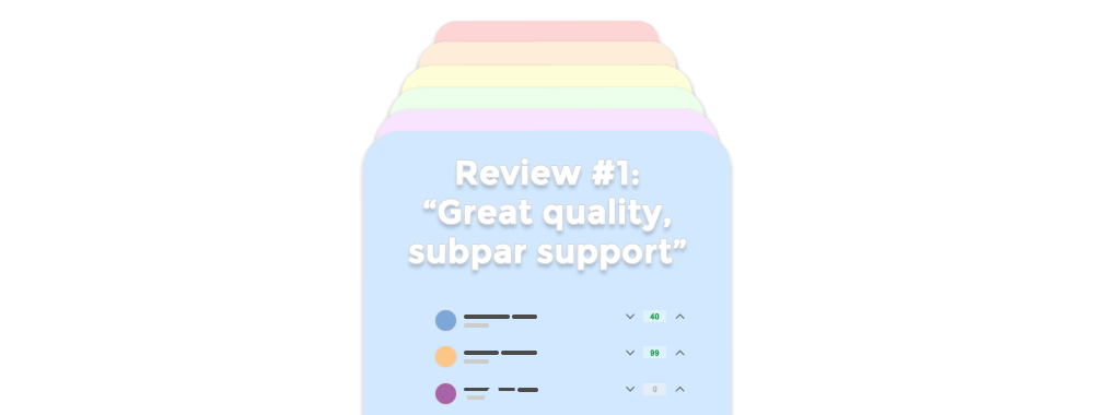 Large stack of printed user reviews