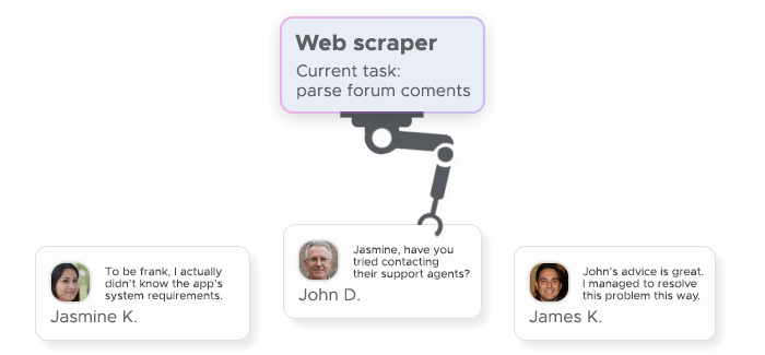 Web scraping bot collecting sentiment data from a forum