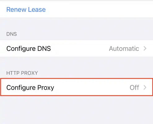 Configure proxy menu item