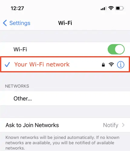 Wi-Fi connection list on iOS