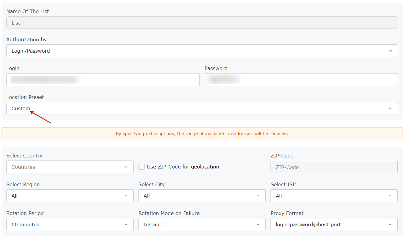 proxy location preset