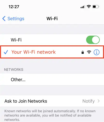 Select the Wi-Fi network