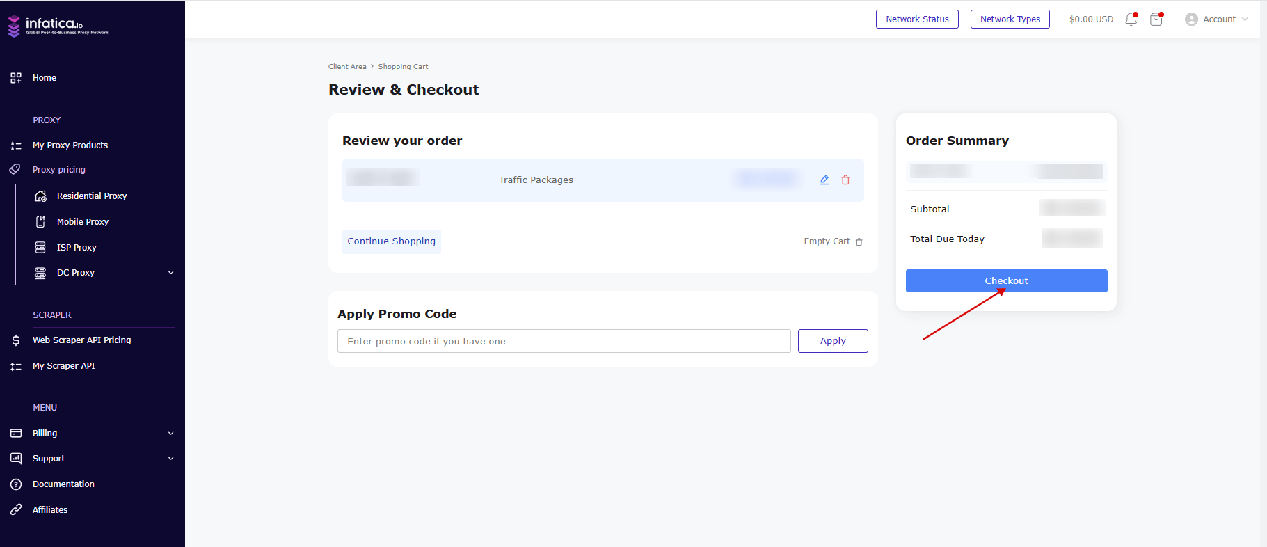 dashboard checkout