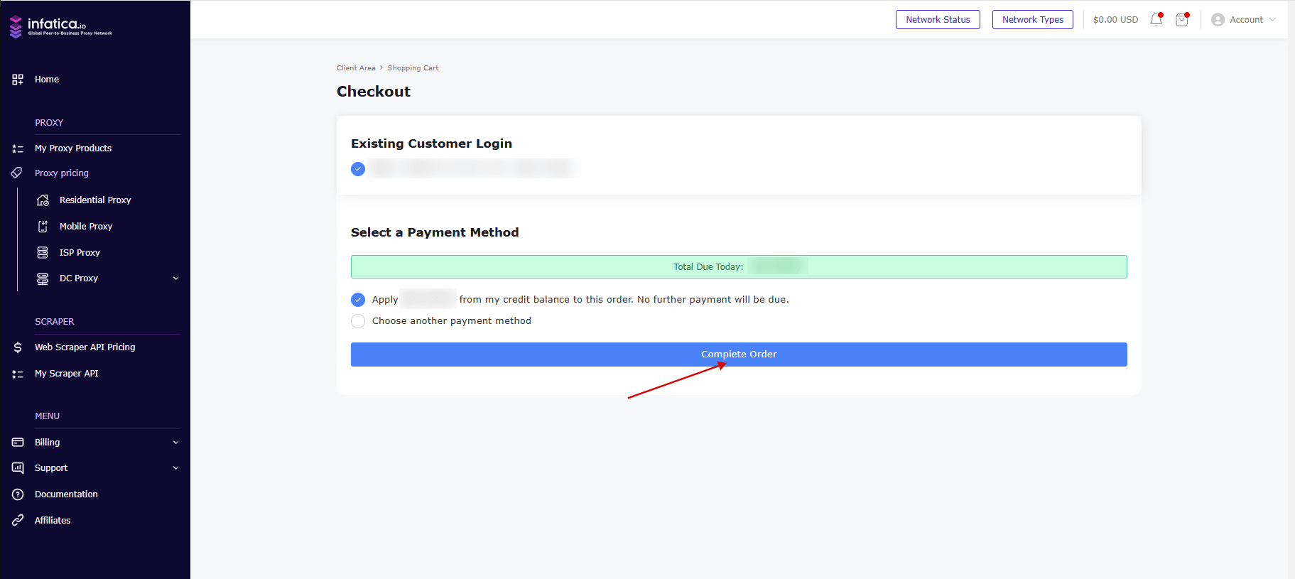 dashboard checkout